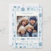 Sneeuwvlok Blauw en Wit Waterverf Familiefoto Feestdagenkaart (Voorkant)