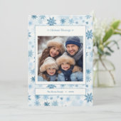 Sneeuwvlok Blauw en Wit Waterverf Familiefoto Feestdagenkaart (Staand voorkant)