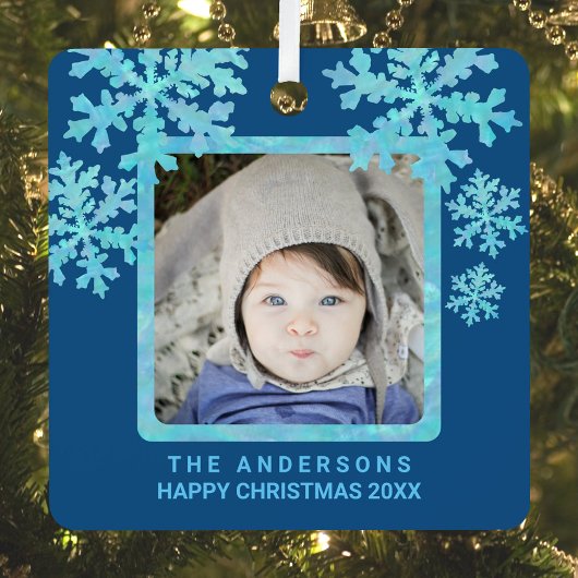 Sneeuwvlok Blauw Opal 2 Foto Dubbelzijdig Schattig Metalen Ornament