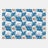 Sneeuwvlok Blauw Opal Pinstripes 3 Foto Kerstmis Inpakpapier Vel (Voorkant)