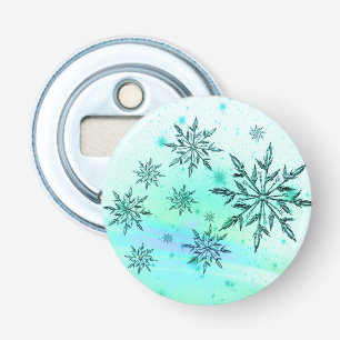 Sneeuwvlok blauw turquoise groene werveling winter button flesopener