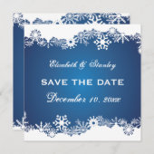 Sneeuwvlok blauw wit winter bruiloft Save the Date (Voorkant / Achterkant)