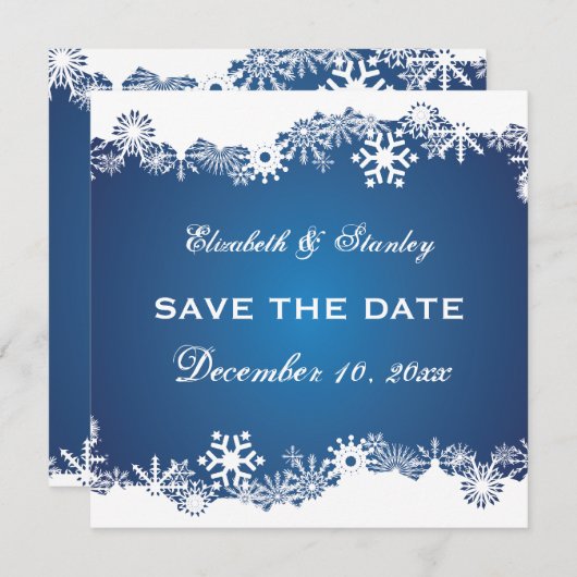 Sneeuwvlok blauw wit winter bruiloft Save the Date (Voorkant / Achterkant)