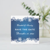 Sneeuwvlok blauw wit winter bruiloft Save the Date (Staand voorkant)