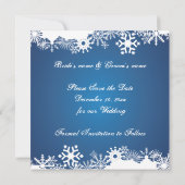 Sneeuwvlok blauw wit winter bruiloft Save the Date (Achterkant)