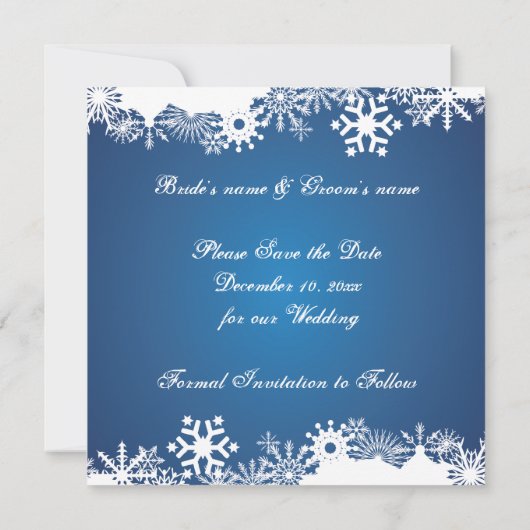 Sneeuwvlok blauw wit winter bruiloft Save the Date (Achterkant)