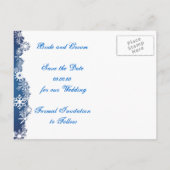 Sneeuwvlok blauw wit winter bruiloft Save the Date Aankondigingskaart (Achterkant)