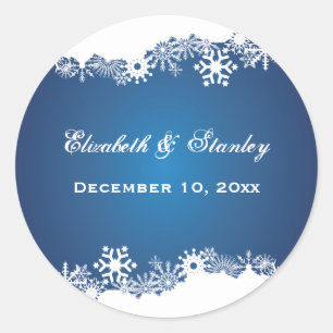 Sneeuwvlok blauw wit winter bruiloft Save the Date Ronde Sticker