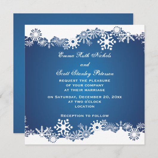 Sneeuwvlok blauw wit winter bruiloft uitnodiging (Voorkant / Achterkant)