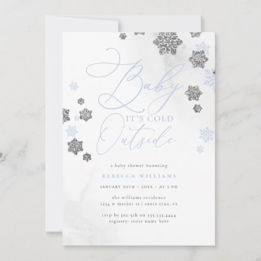 Sneeuwvlok Blauw & Zilveren Glitter Winter Baby sh Kaart (Voorkant)