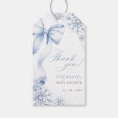 Sneeuwvlok Blauwe Strik Baby Shower Cadeaulabel (Voorkant)
