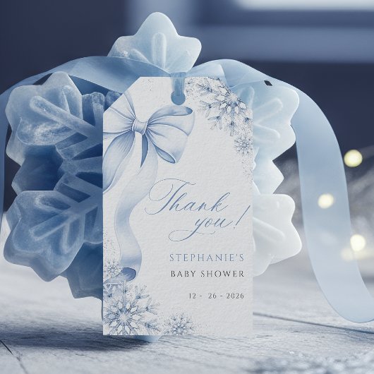 Sneeuwvlok Blauwe Strik Baby Shower Cadeaulabel