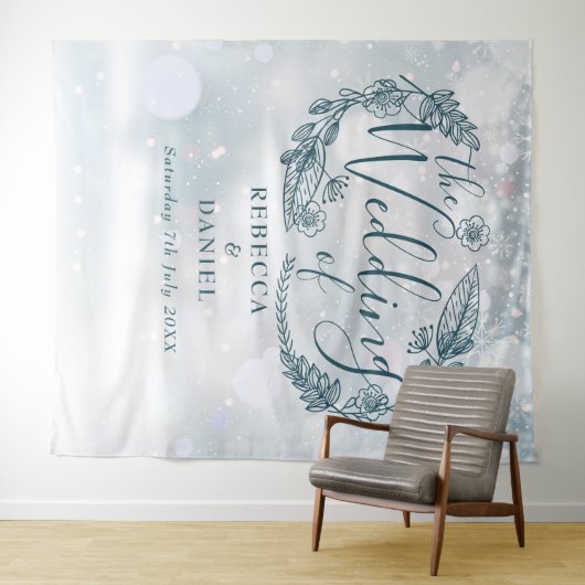 Sneeuwvlok bloemige winter bruiloft achtergrond wandkleed (In Situ (horizontaal))