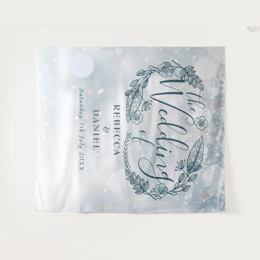 Sneeuwvlok bloemige winter bruiloft achtergrond wandkleed (Voorkant (horizontaal))