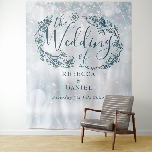 Sneeuwvlok bloemige winter bruiloft achtergrond wandkleed (In situ)