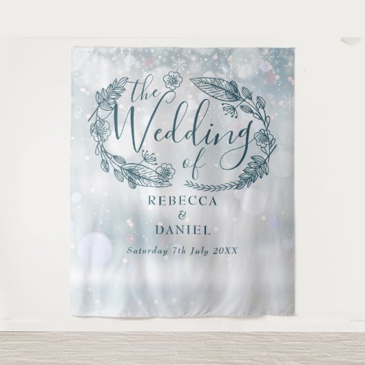Sneeuwvlok bloemige winter bruiloft achtergrond wandkleed (Voorkant)