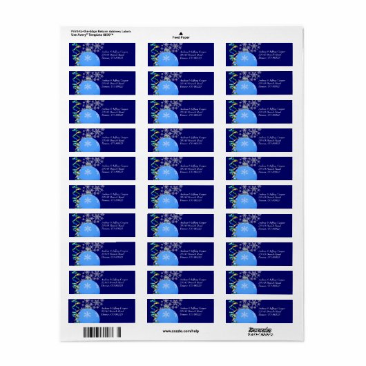 Sneeuwvlok Bollen Kerstlint Etiket (Full Sheet)