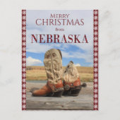 Sneeuwvlok Border Nebraska Cowboy Boots Kerstmis Feestdagenkaart (Voorkant)