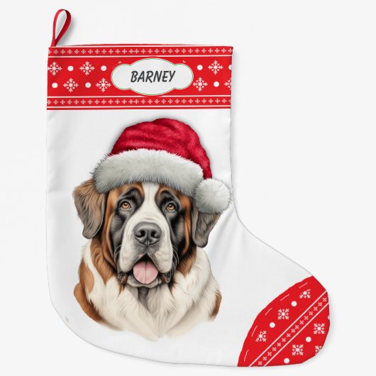 Sneeuwvlok Border Santa Hoed St Bernard Hond Grote Kerstsok (Voorkant)
