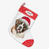 Sneeuwvlok Border Santa Hoed St Bernard Hond Grote Kerstsok (Voorkant (Hangend))
