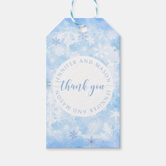 Sneeuwvlok bruiloft bruid bruidegom monogram cadeaulabel (Voorkant)