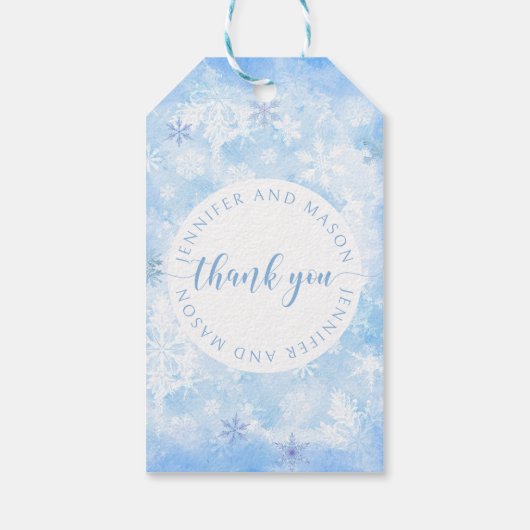 Sneeuwvlok bruiloft bruid bruidegom monogram cadeaulabel (Achterkant)