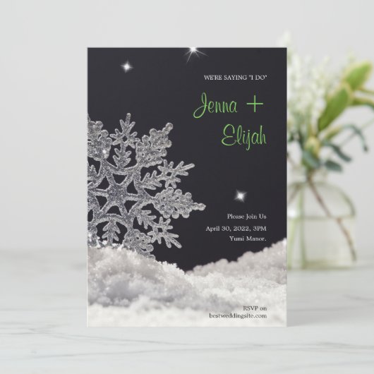 Sneeuwvlok bruiloft uitnodiging (Staand voorkant)