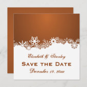 Sneeuwvlok bruine winter bruiloft Save the Date (Voorkant / Achterkant)