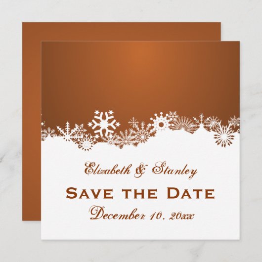 Sneeuwvlok bruine winter bruiloft Save the Date (Voorkant / Achterkant)