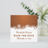 Sneeuwvlok bruine winter bruiloft Save the Date (Staand voorkant)