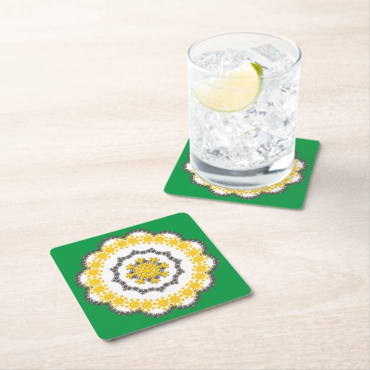 Sneeuwvlok Cirkel Vakantie Lacey Gold op Donkergro Kartonnen Onderzetters (Insitu)