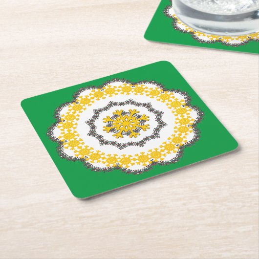 Sneeuwvlok Cirkel Vakantie Lacey Gold op Donkergro Kartonnen Onderzetters (Schuin)