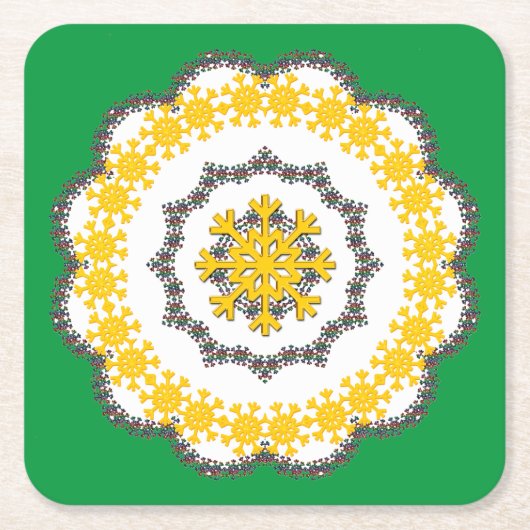 Sneeuwvlok Cirkel Vakantie Lacey Gold op Donkergro Kartonnen Onderzetters (Voorkant)