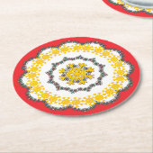 Sneeuwvlok Cirkel Vakantie Lacey Goud op Rood Ronde Kartonnen Onderzetter (Gebogen)