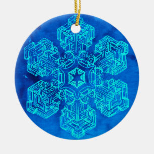Sneeuwvlok Cyanotype Keramisch Ornament #1