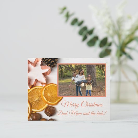 Sneeuwvlok dennenappels fruit Familie Foto Kerstmi Feestdagenkaart (Staand voorkant)