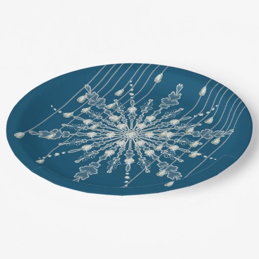 Sneeuwvlok diamant elegant winter blauw grijs papieren bordje (Gekanteld)