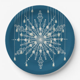 Sneeuwvlok diamant elegant winter blauw grijs papieren bordje