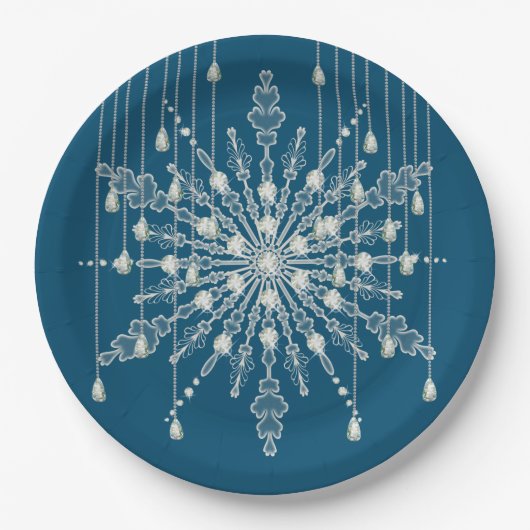 Sneeuwvlok diamant elegant winter blauw grijs papieren bordje (Voorkant)