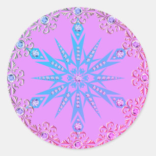 Sneeuwvlok Diamant retro paarse blauw midden eeuw Ronde Sticker