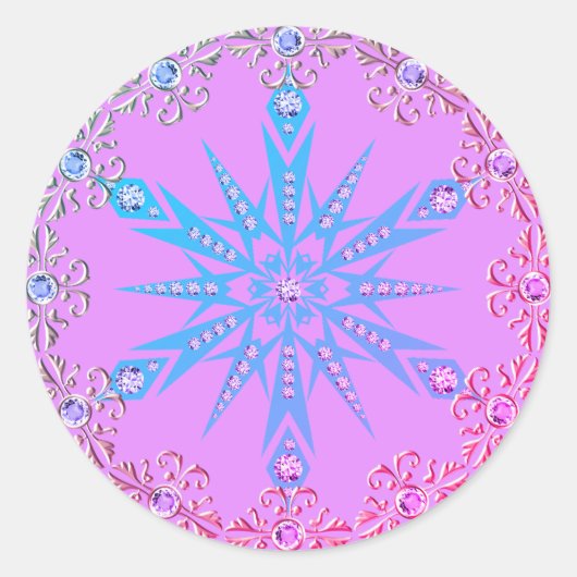 Sneeuwvlok Diamant retro paarse blauw midden eeuw Ronde Sticker (Voorkant)