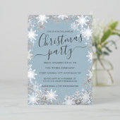 Sneeuwvlok Dusty Blue Silver Christmas Work Party Folie Uitnodiging (Staand Voorkant)