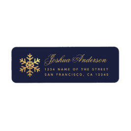 Sneeuwvlok Elegant Navyblauwe Nepgoud Folie Winter Etiket