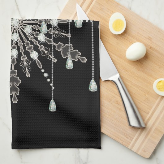 Sneeuwvlok elegante juweel look winter zwart grijs theedoek (Quarter Fold)