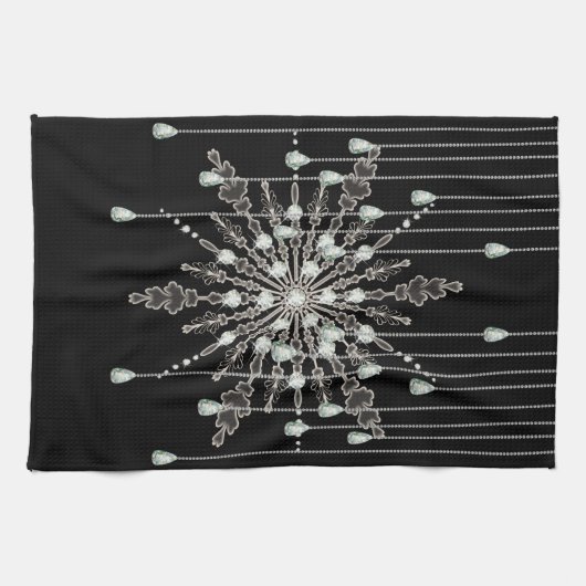 Sneeuwvlok elegante juweel look winter zwart grijs theedoek (Horizontaal)