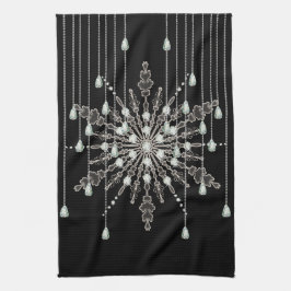 Sneeuwvlok elegante juweel look winter zwart grijs theedoek