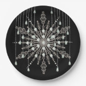 Sneeuwvlok elegante juweel uitziende winter zwart papieren bordje (Voorkant)