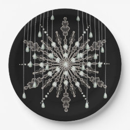 Sneeuwvlok elegante juweel uitziende winter zwart  papieren bordje