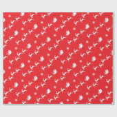 Sneeuwvlok en kerstman met slee op rode kerst cadeaupapier (Vlak)