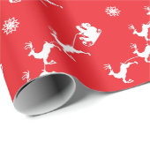 Sneeuwvlok en kerstman met slee op rode kerst cadeaupapier (Rol Hoek)